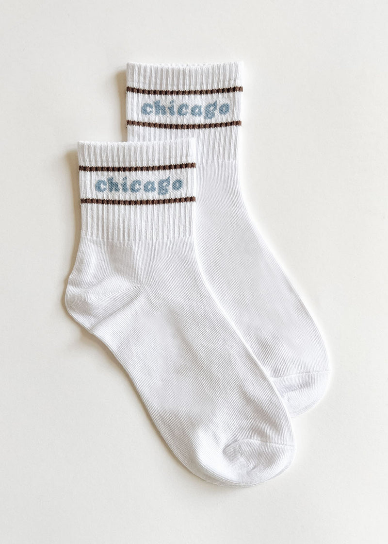 Chicago Double Stripe Crew Sock - Espresso & Blue