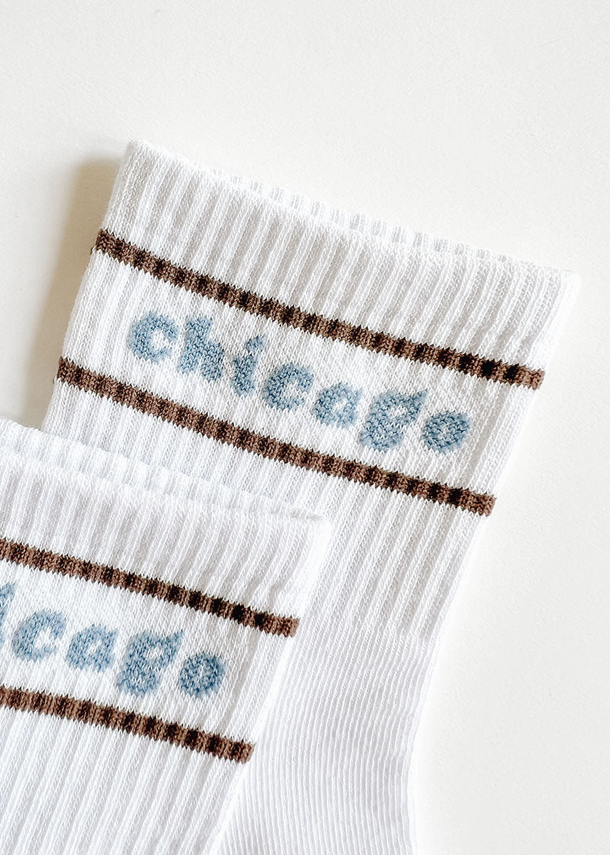 Chicago Double Stripe Crew Sock - Espresso & Blue