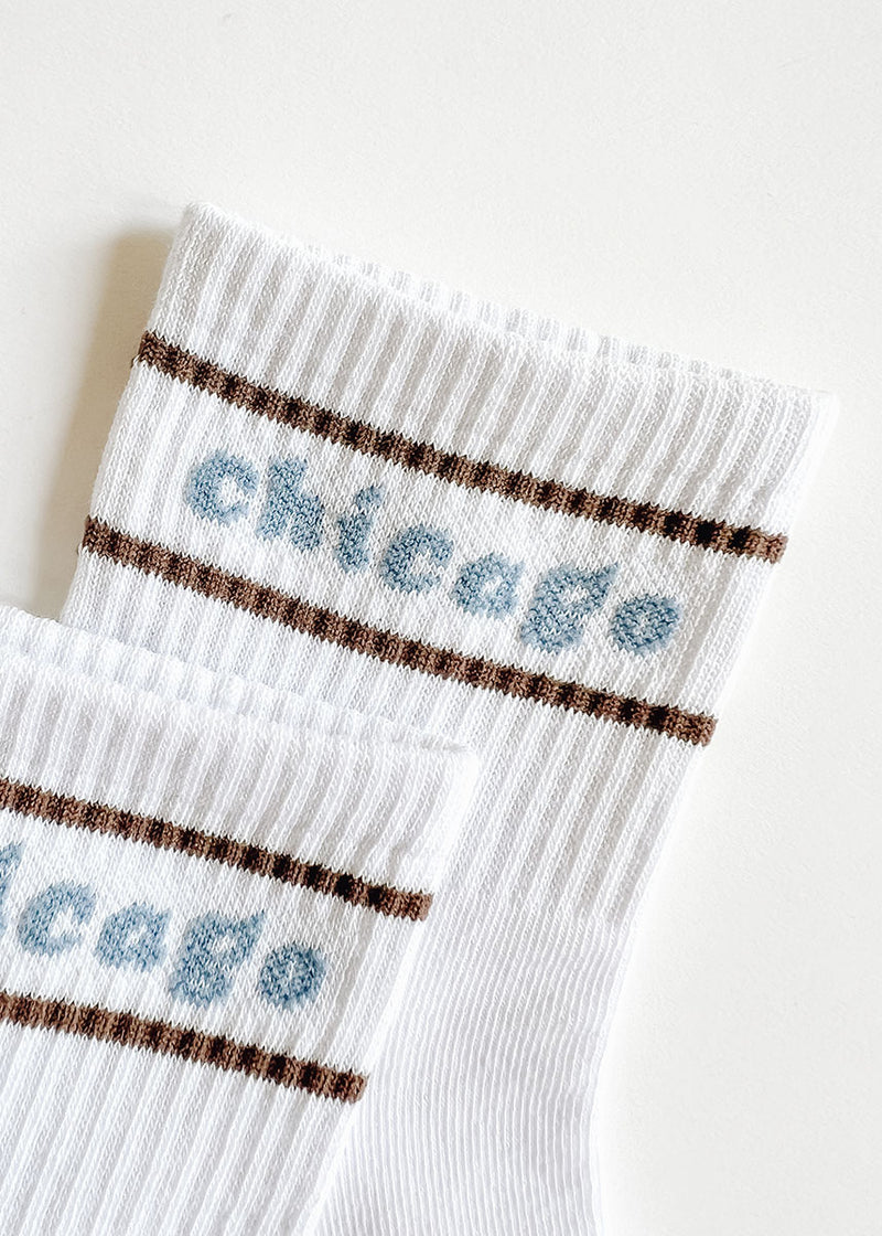 Chicago Double Stripe Crew Sock - Espresso & Blue