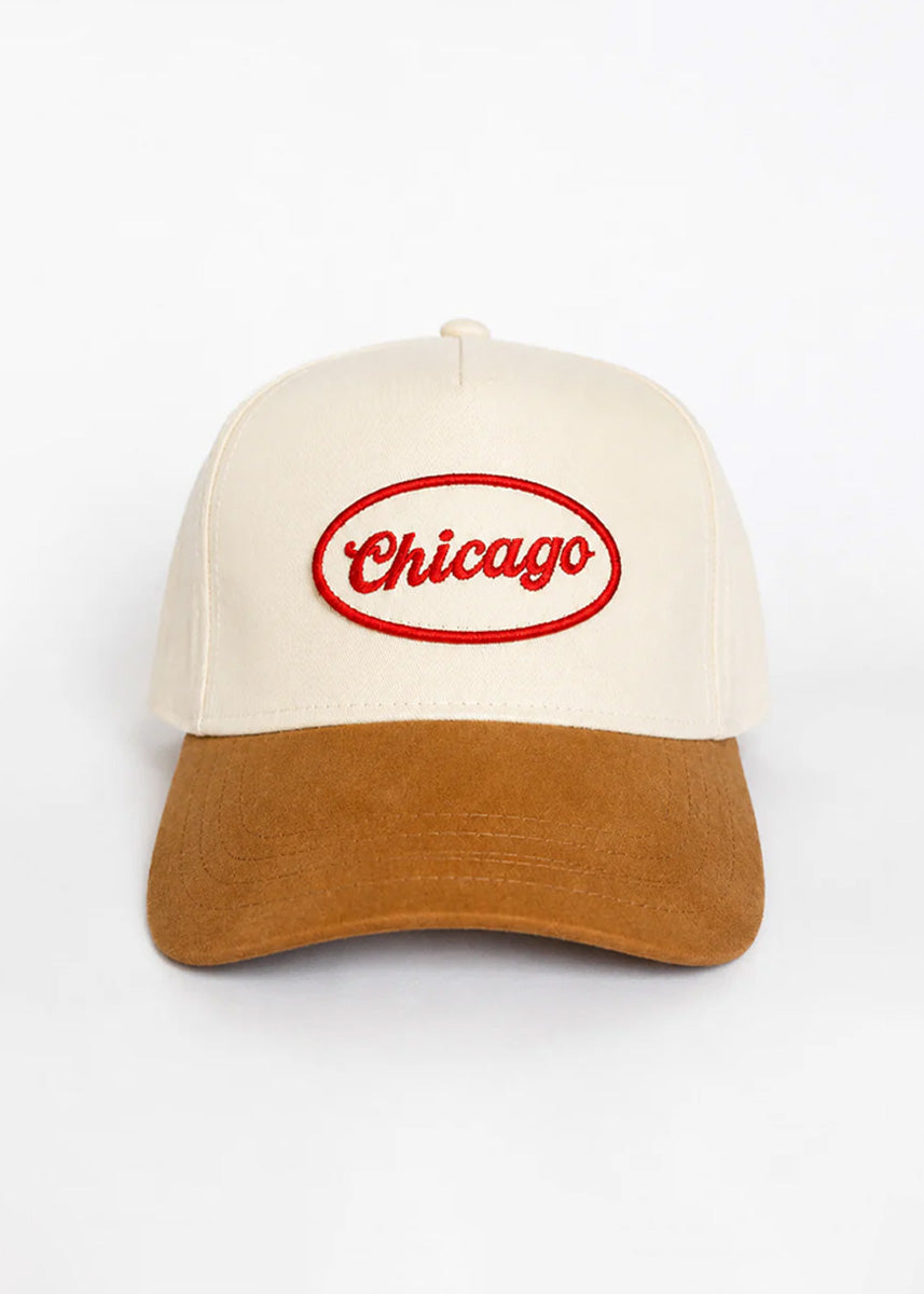 Chicago Patch Baseball Hat - Ivory & Light Brown Suede