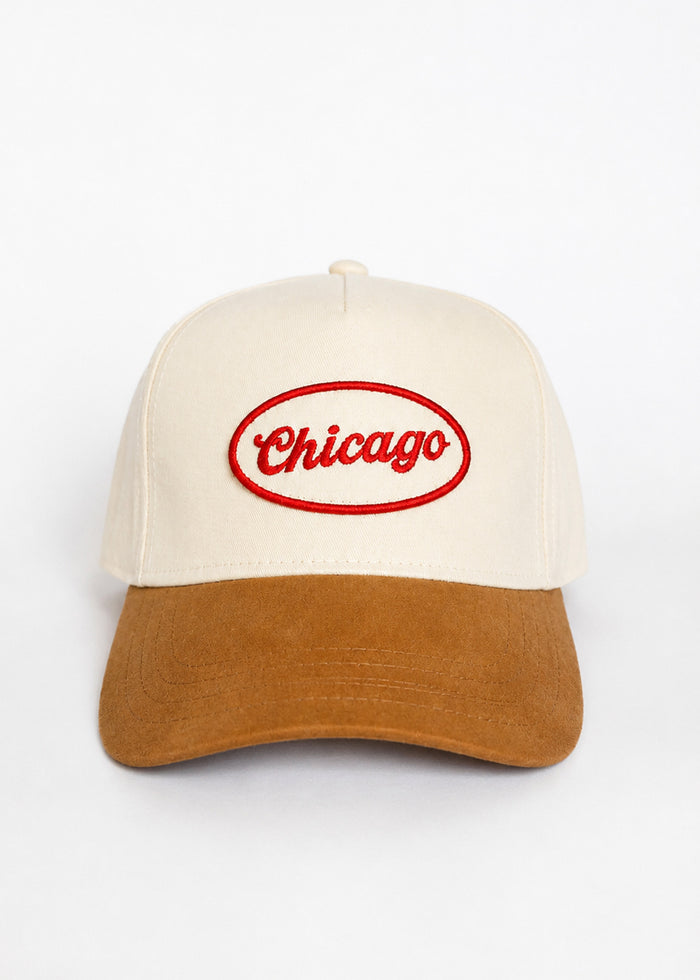 Chicago Patch Baseball Hat - Ivory & Light Brown Suede
