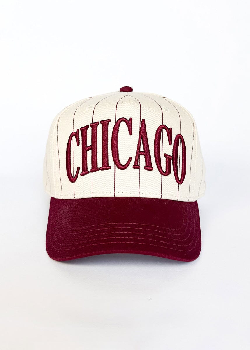 Chicago Puff Pinstripe Baseball Cap - Burgundy