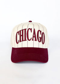 Chicago Puff Pinstripe Baseball Cap - Burgundy