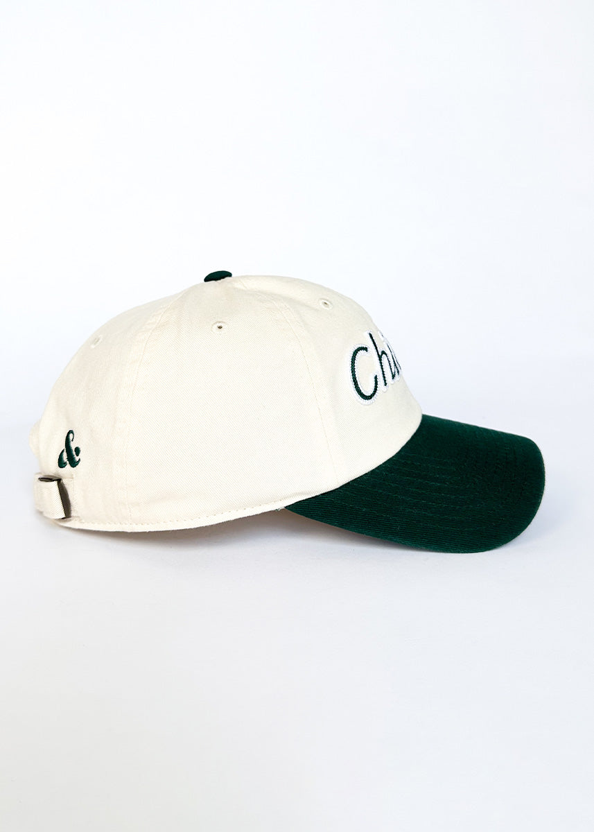 Chicago Script Baseball Cap - Ivory & Dark Green