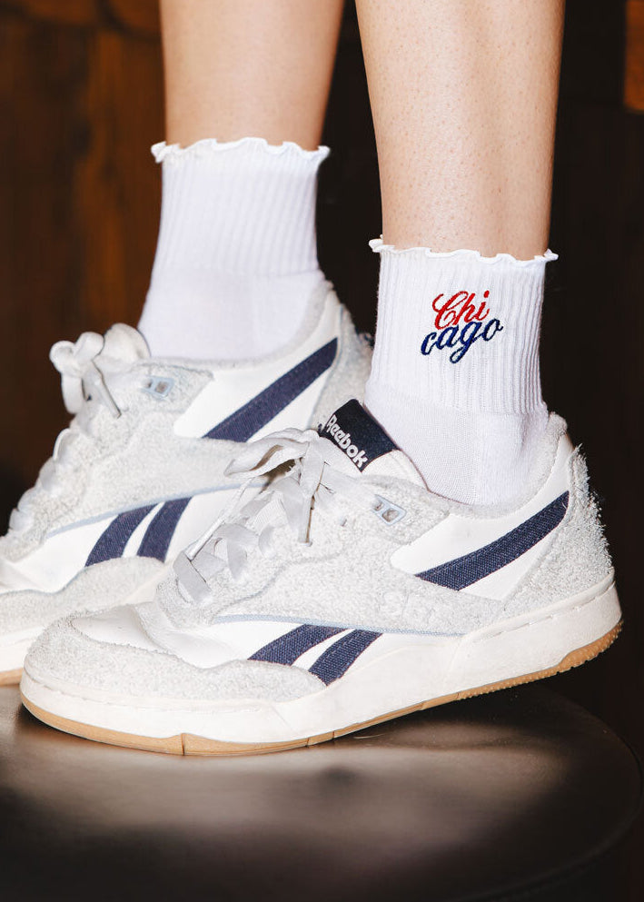 Chicago Stacked Script Ruffle Sock
