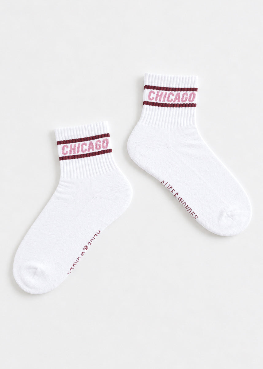 Chicago Double Stripe Crew Sock - Cranberry & Pink