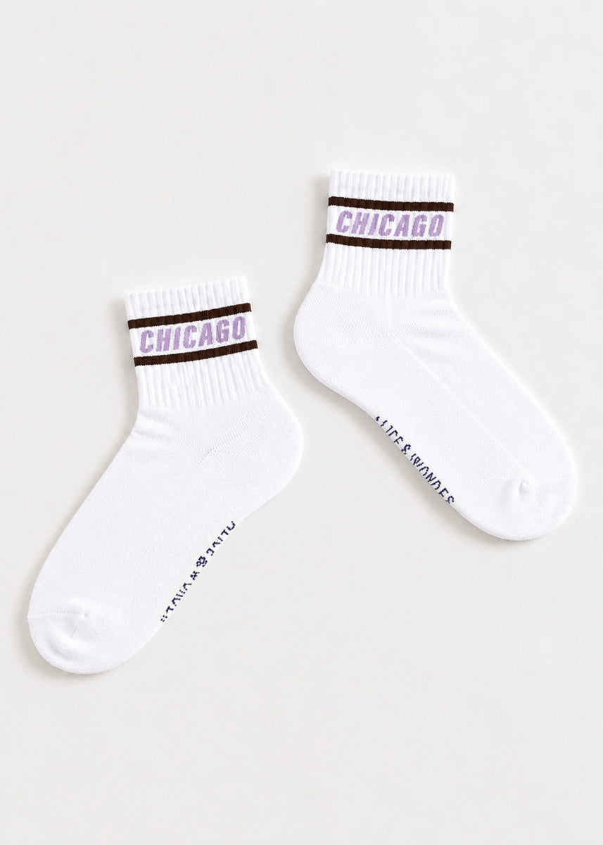 Chicago Double Stripe Crew Sock - Brown & Purple