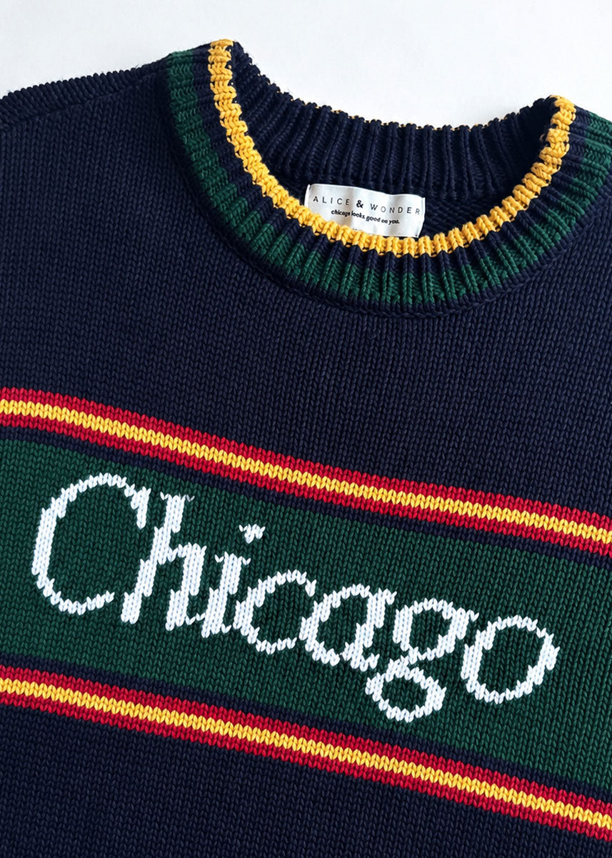 00's““Chicago“three lines“襤褸 sweat Chicago Striped Sweater - Navy Multi – Alice & Wonder