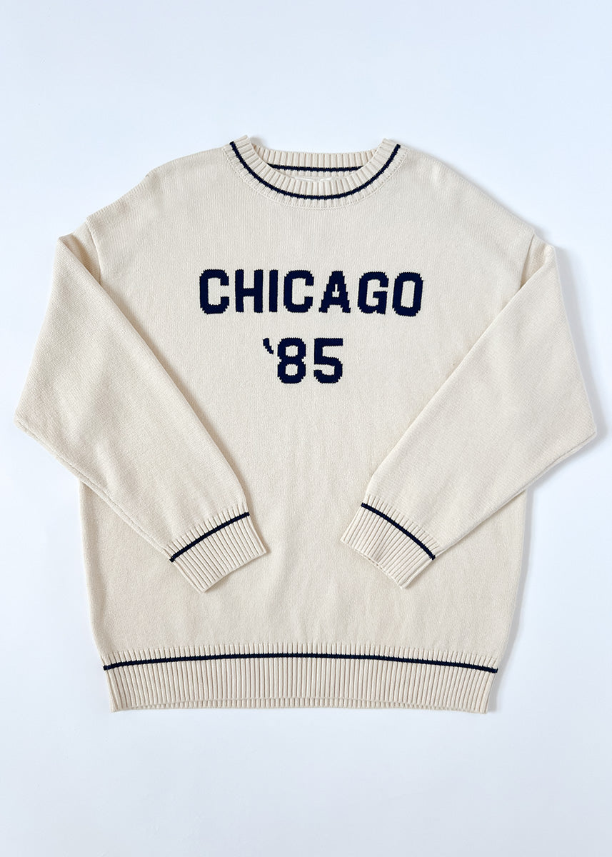Chicago '85 Oversized Stripe Cuff Sweater - Cream