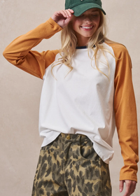Classic Color Block Raglan Long Sleeve Tee - Orange