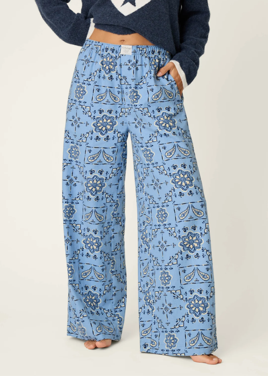 Classic Paisley Bandana Flannel Pajama Pants - Soft Chambray