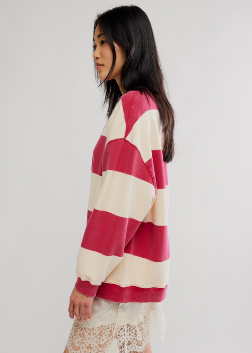 Classic Stripe Crew Wide Knit - Cherry Combo