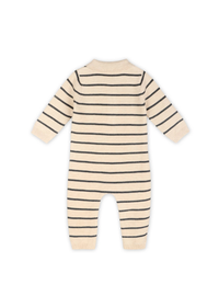 Collared Stripe Knit Jumpsuit - Oatmeal