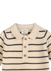 Collared Stripe Knit Jumpsuit - Oatmeal