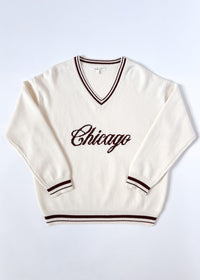Chicago Collegiate V-Neck Sweater - Cream/Maroon