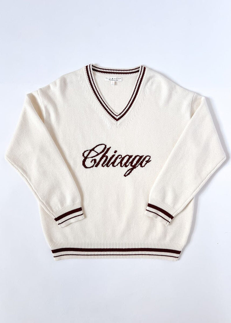 Chicago Collegiate V-Neck Sweater - Cream/Maroon