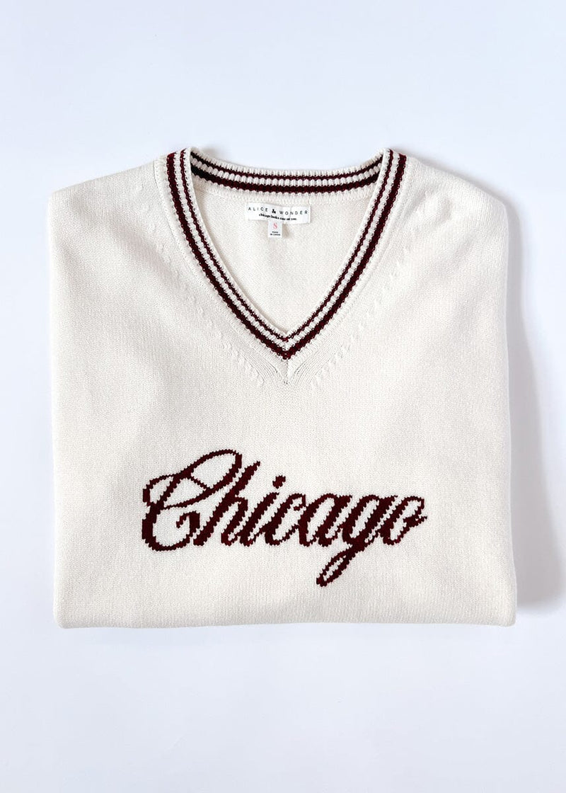 Chicago Collegiate V-Neck Sweater - Cream/Maroon