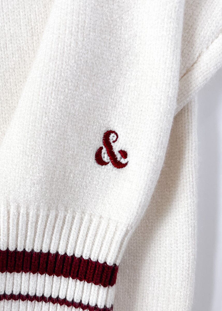 Chicago Collegiate V-Neck Sweater - Cream/Maroon