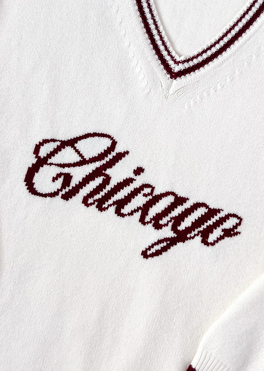 Chicago Collegiate V-Neck Sweater - Cream/Maroon