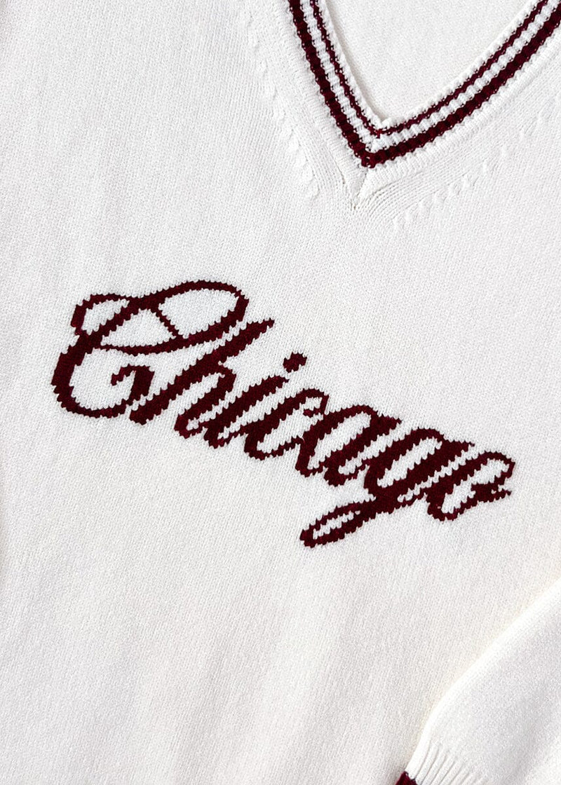 Chicago Collegiate V-Neck Sweater - Cream/Maroon