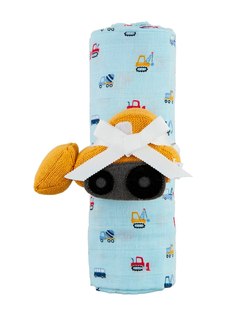 Construction Swaddle & Rattle Set