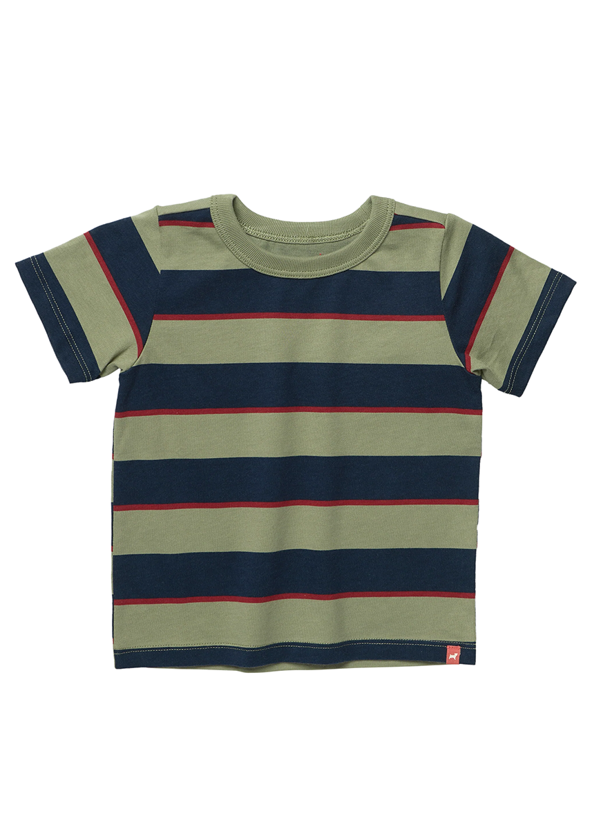 Adventure T-Shirt - Olive Navy Rugby Stripe