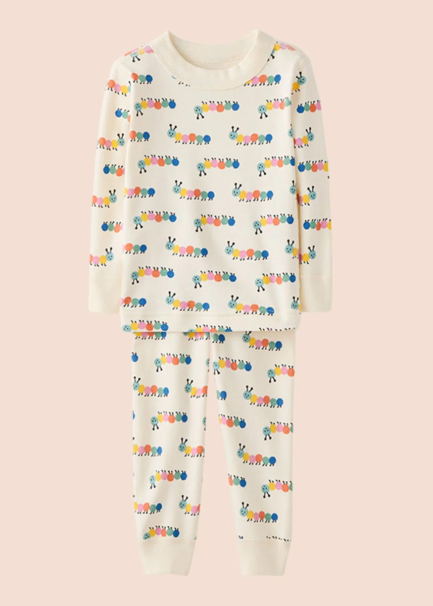 Kids Long John Pajama Set - Colorful Caterpillar