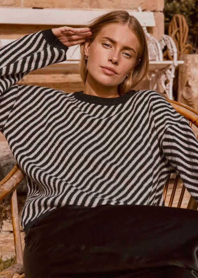 Corinne Diagonal Stripe Sweater - Black & White