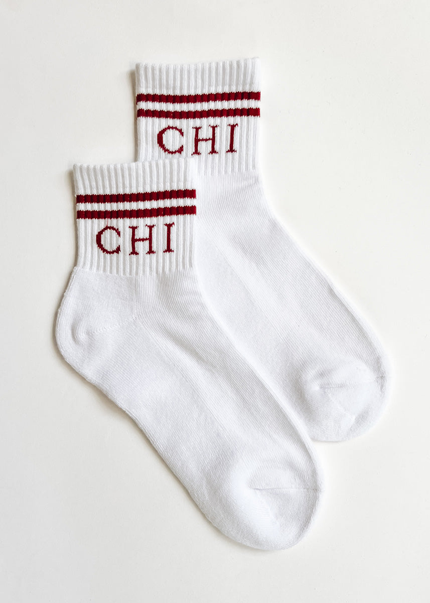 Chi Double Stripe Crew Sock - Red