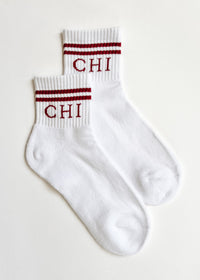 Chi Double Stripe Crew Sock - Red