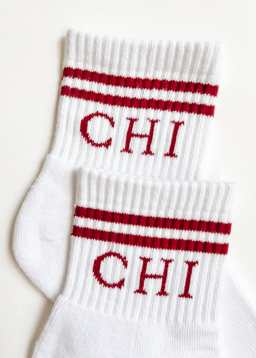 Chi Double Stripe Crew Sock - Red