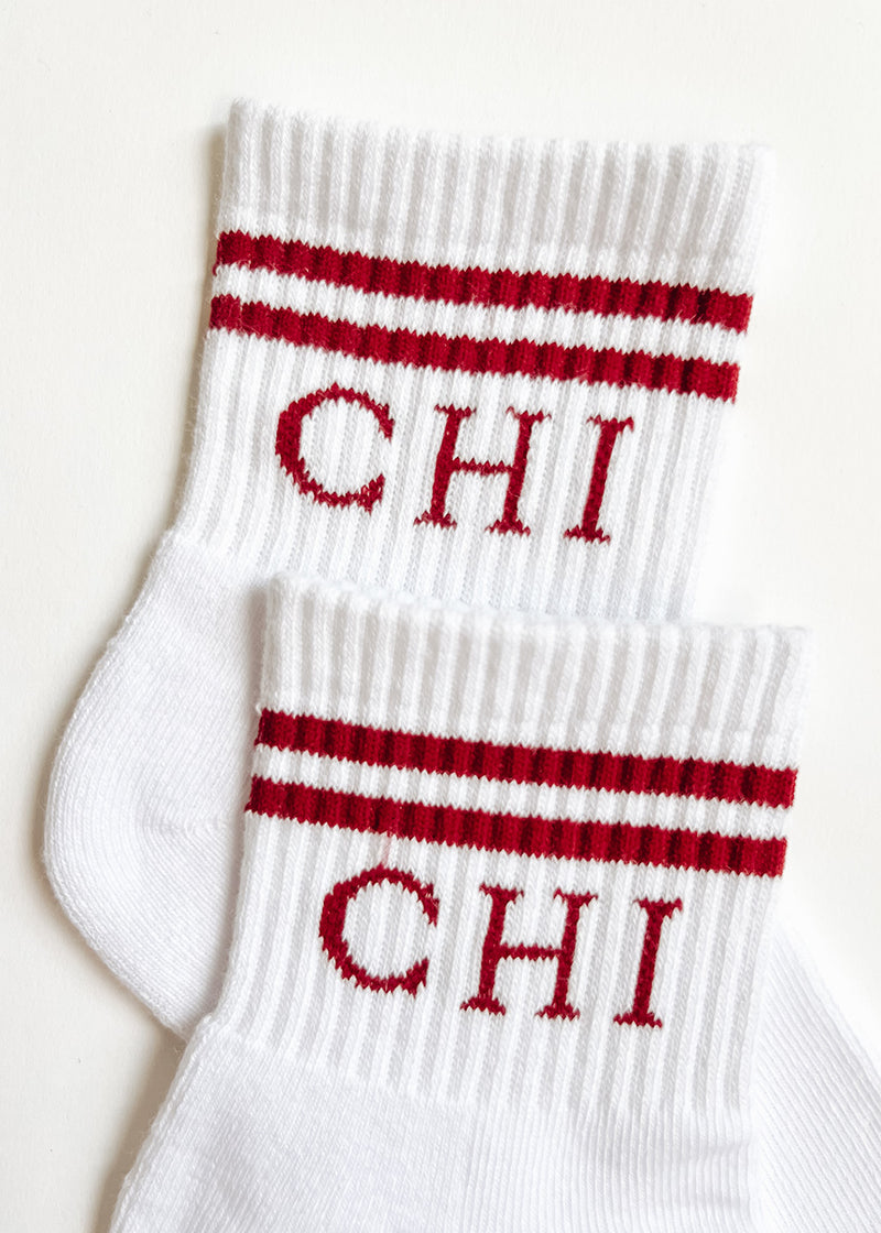 Chi Double Stripe Crew Sock - Red