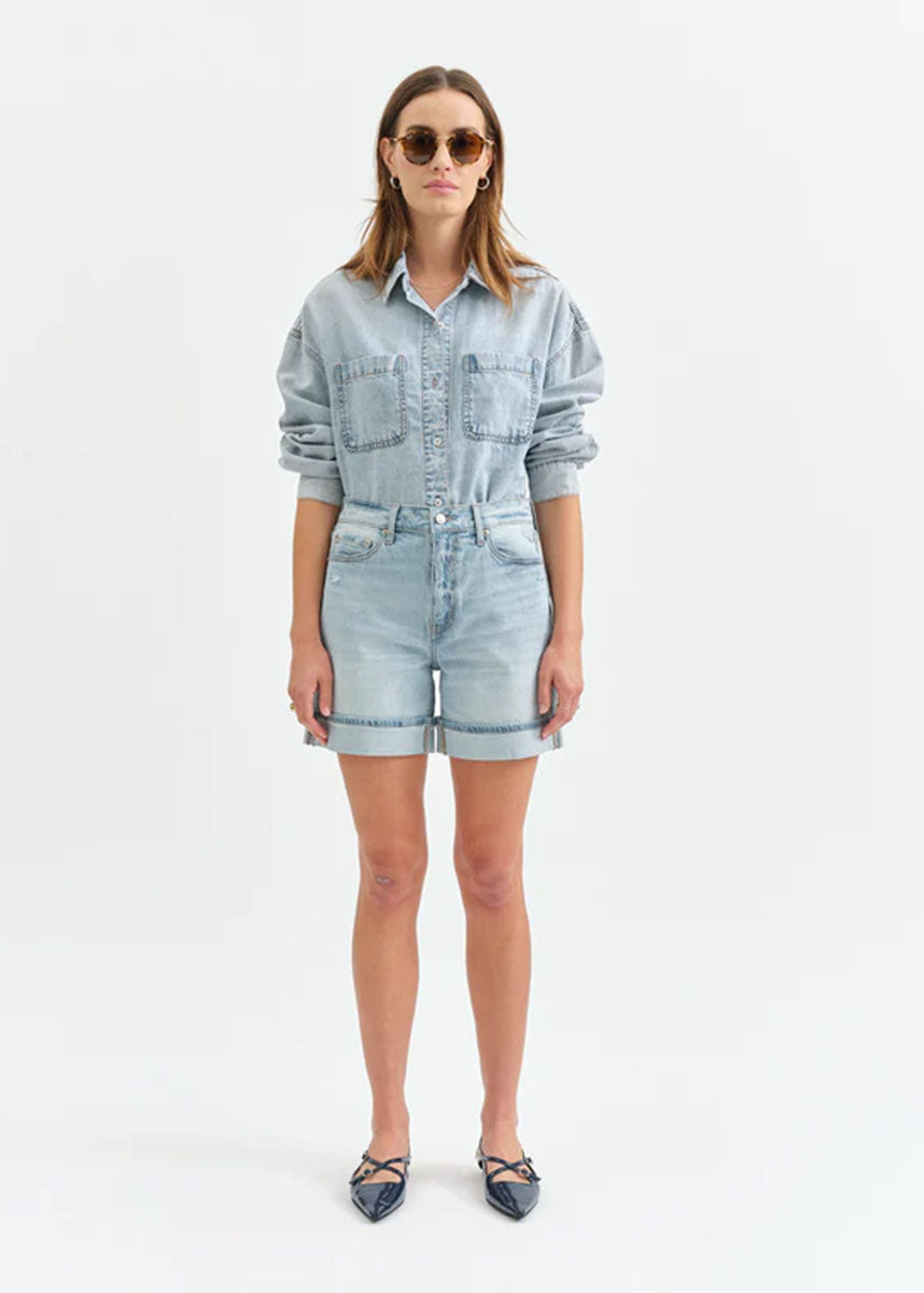 Easy Rider Mid-Rise Denim Shorts - Dew Drop