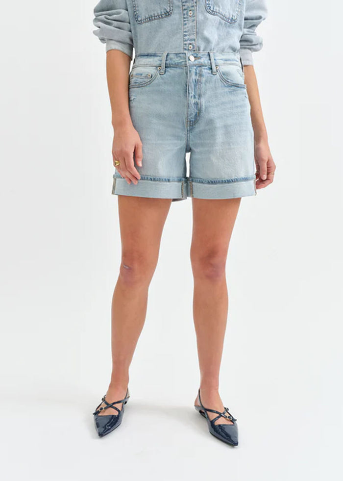 Easy Rider Mid-Rise Denim Shorts - Dew Drop