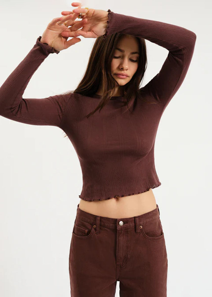 Waverly Everyday L/S Pointelle Crewneck Tee - French Roast