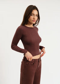 Waverly Everyday L/S Pointelle Crewneck Tee - French Roast