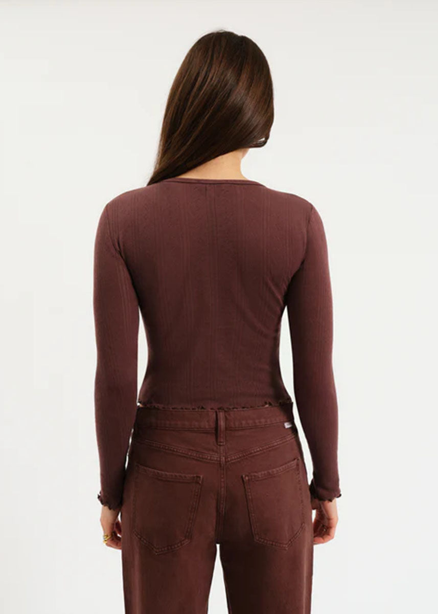 Waverly Everyday L/S Pointelle Crewneck Tee - French Roast