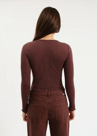 Waverly Everyday L/S Pointelle Crewneck Tee - French Roast