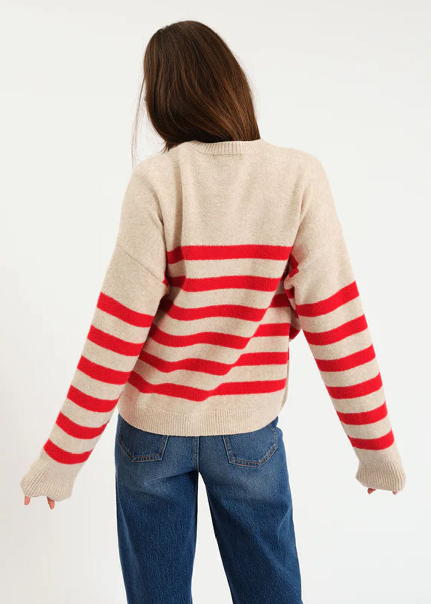 Carlyle Everyday Crewneck Sweater - Red Oat Stripe