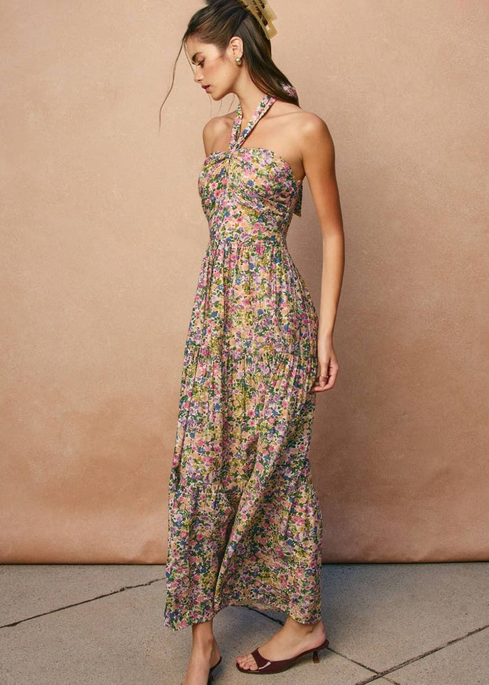 Jessa Halter Tiered Dress - Pink Floral