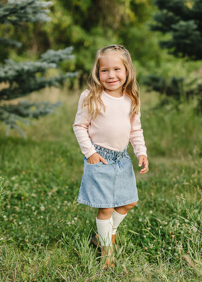 Pointelle Long Sleeve Tee - Pink