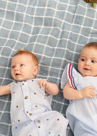 Woven Sleeveless Long Romper - Seersucker Stripe Stars
