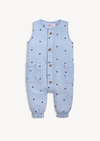 Woven Sleeveless Long Romper - Seersucker Stripe Stars