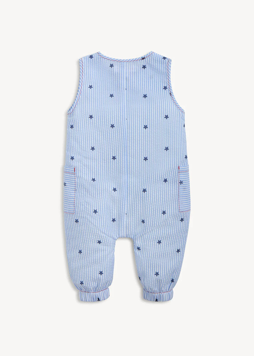 Woven Sleeveless Long Romper - Seersucker Stripe Stars