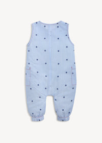 Woven Sleeveless Long Romper - Seersucker Stripe Stars