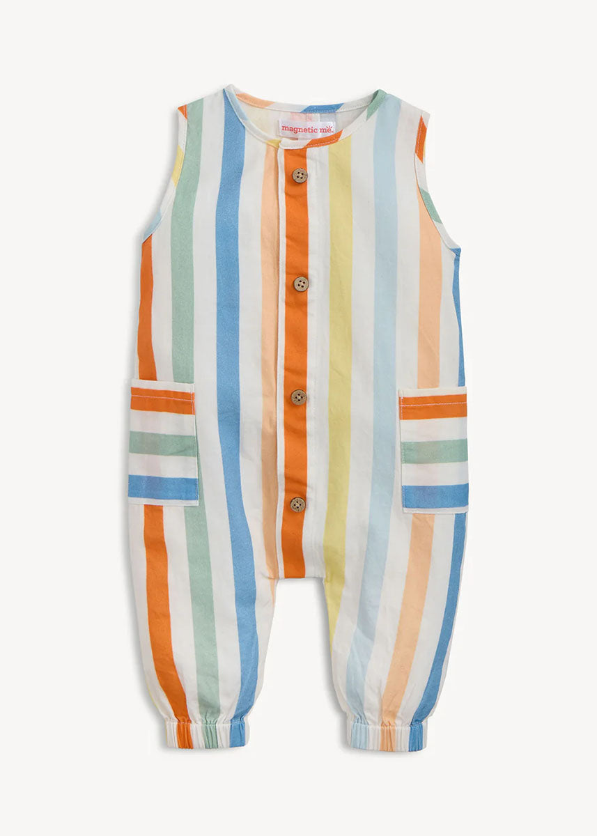 Woven Sleeveless Long Romper - Multi Stripe
