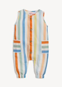 Woven Sleeveless Long Romper - Multi Stripe