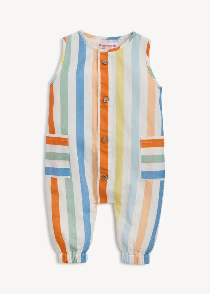 Woven Sleeveless Long Romper - Multi Stripe