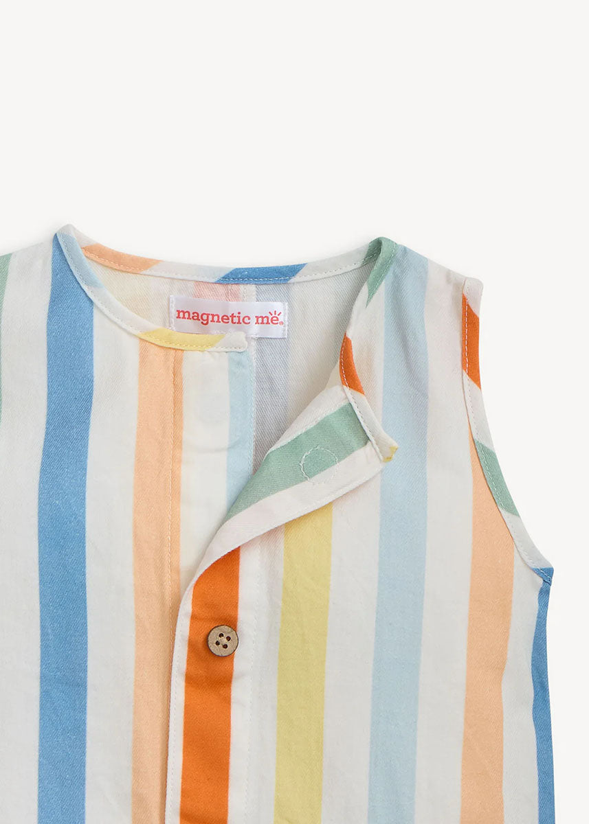 Woven Sleeveless Long Romper - Multi Stripe