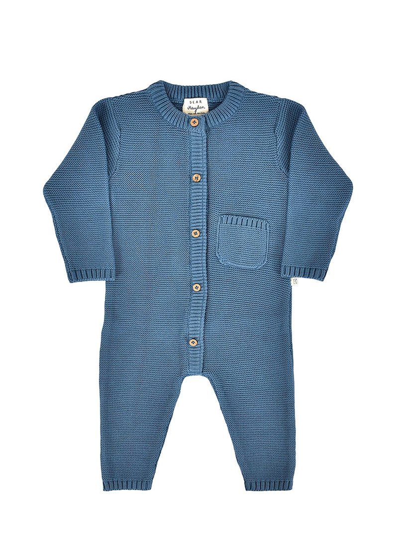 Garter Stitch Romper - Bluestone